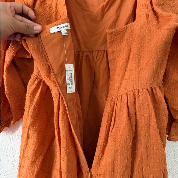 NWT Madewell Puff-Sleeve Waisted Clip Dot Mini Dress Mulled Cider Orange SZ 6 - Picture 7 of 9
